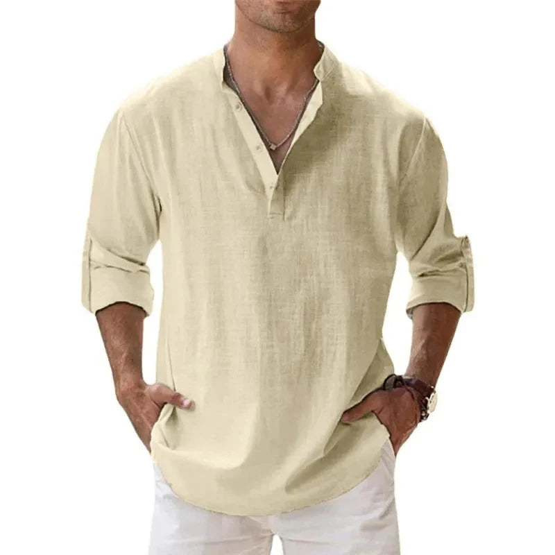 Long Sleeve Breathable Cotton Linen Hawaiian Tshirts