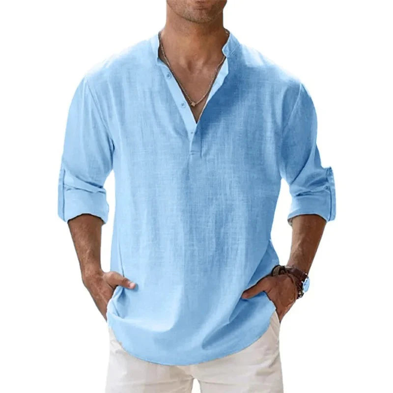 Long Sleeve Breathable Cotton Linen Hawaiian Tshirts