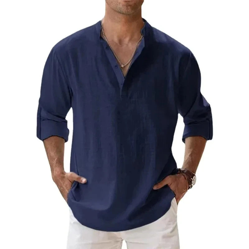 Long Sleeve Breathable Cotton Linen Hawaiian Tshirts