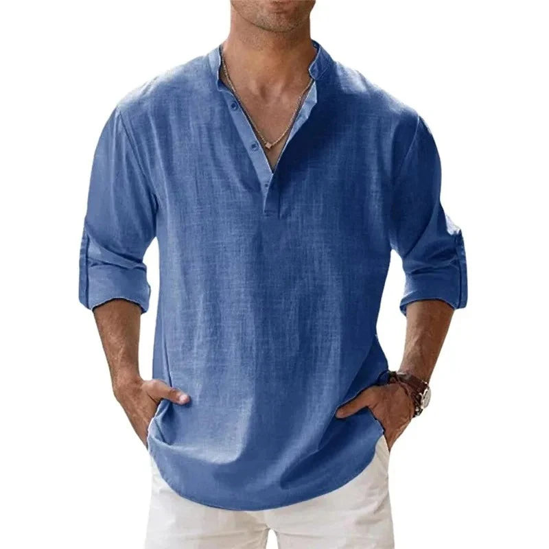 Long Sleeve Breathable Cotton Linen Hawaiian Tshirts