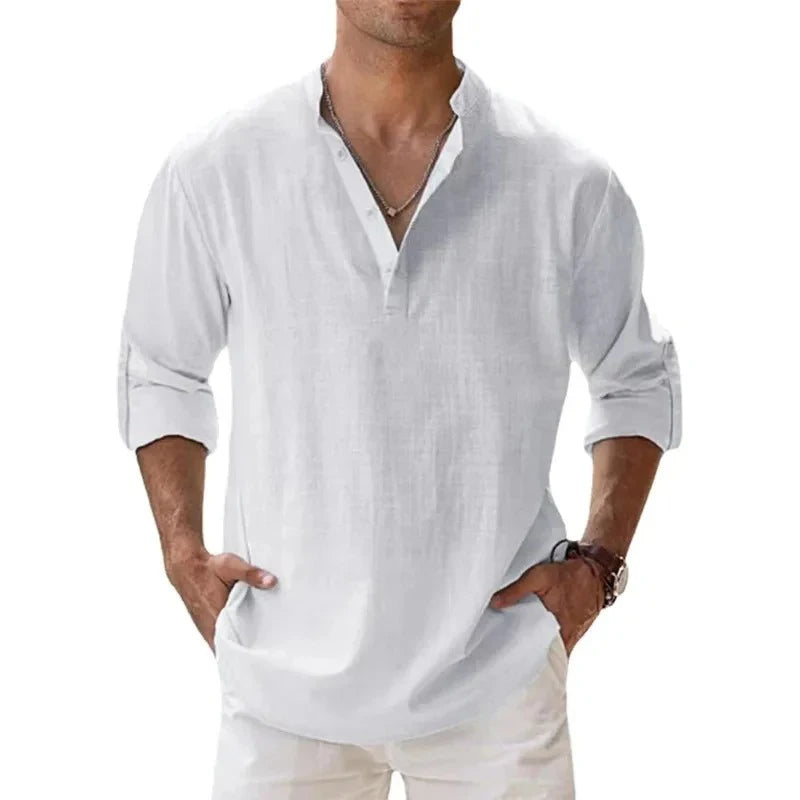 Long Sleeve Breathable Cotton Linen Hawaiian Tshirts