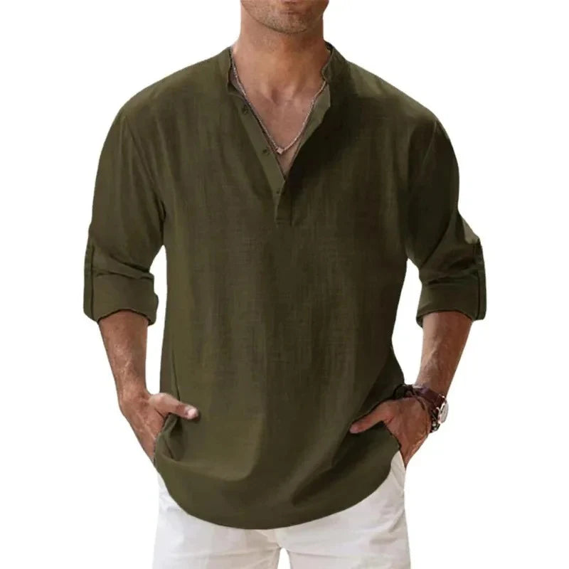 Long Sleeve Breathable Cotton Linen Hawaiian Tshirts