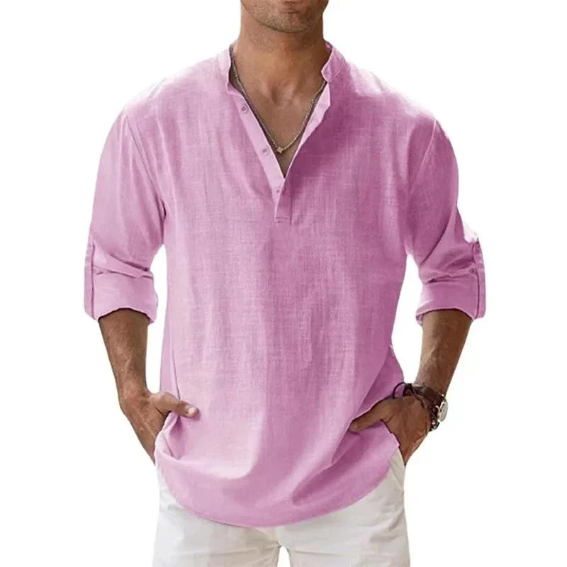 Long Sleeve Breathable Cotton Linen Hawaiian Tshirts