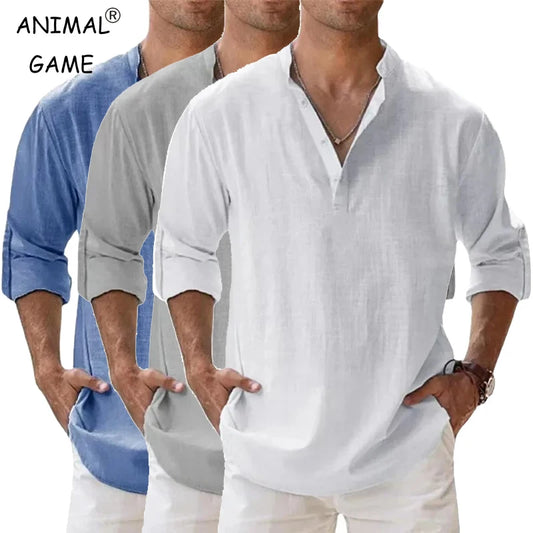 Long Sleeve Breathable Cotton Linen Hawaiian Tshirts