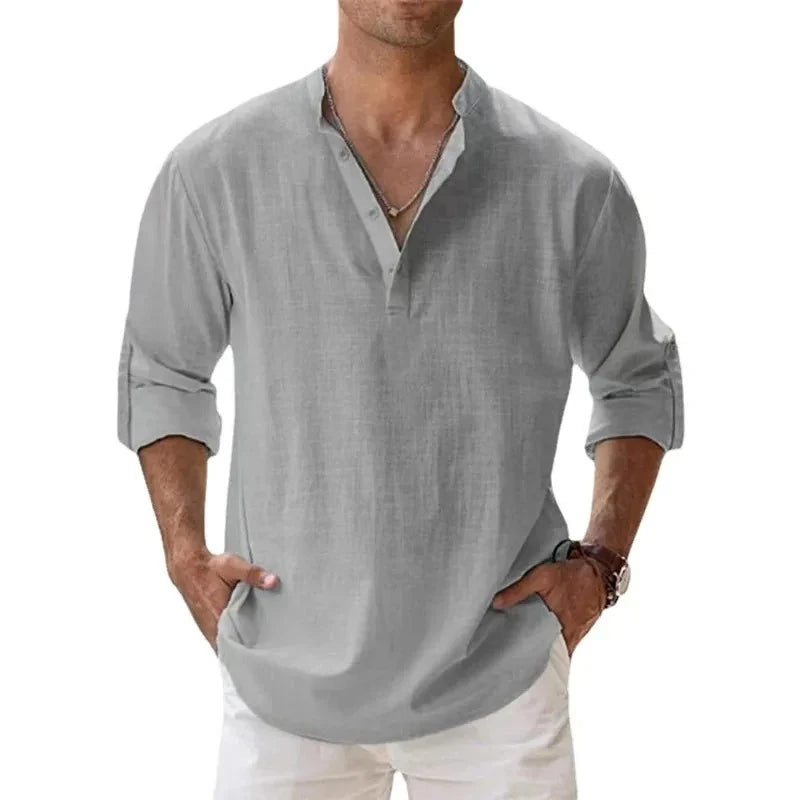 Long Sleeve Breathable Cotton Linen Hawaiian Tshirts