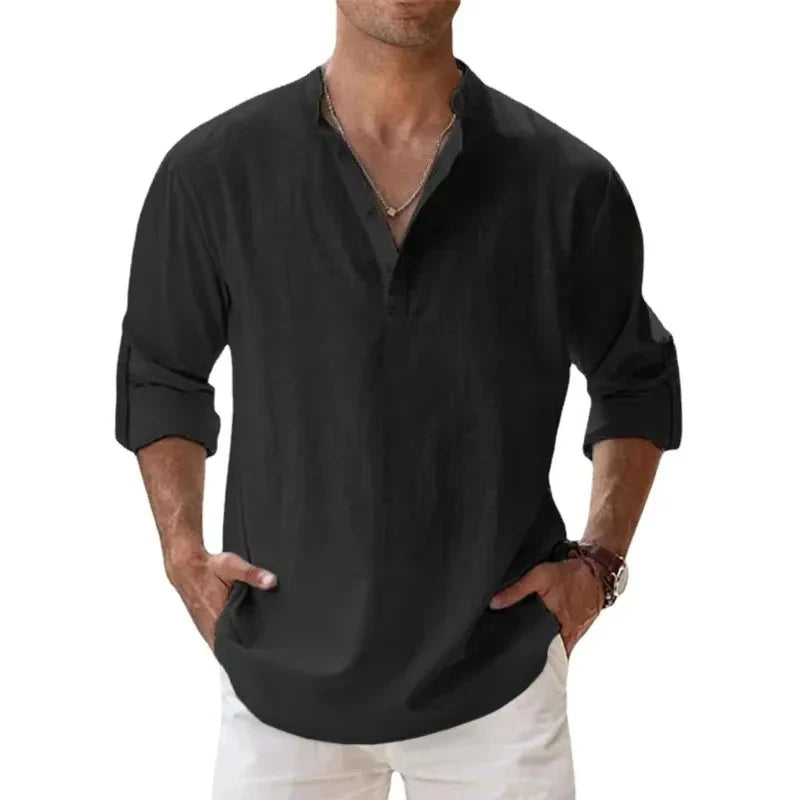 Long Sleeve Breathable Cotton Linen Hawaiian Tshirts
